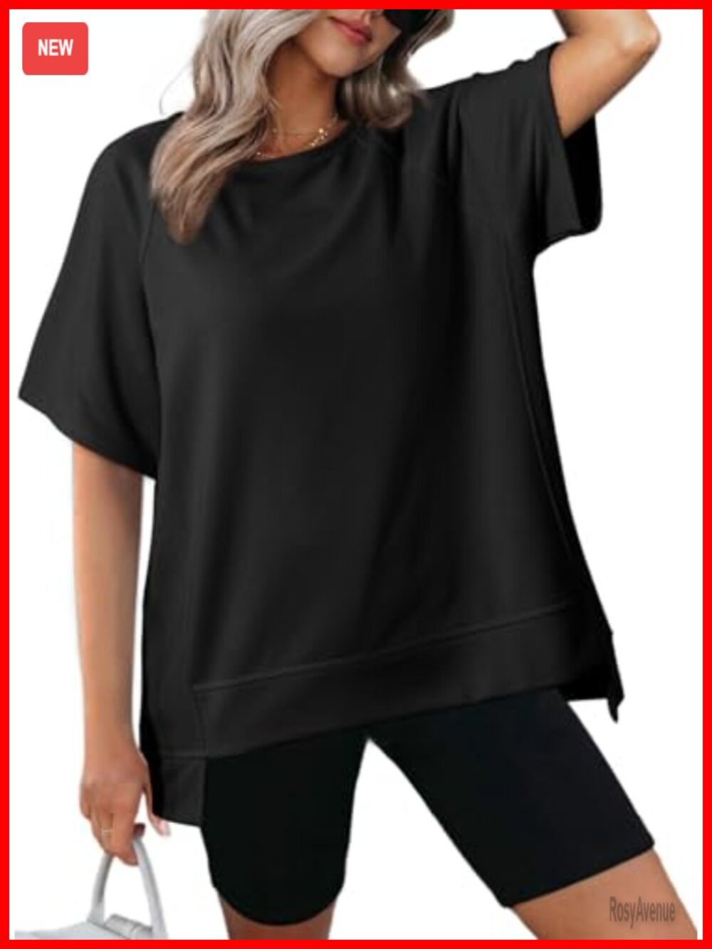 Oversized Crewneck Short Sleeve High Low Hem T Shirt Casual Summer Top